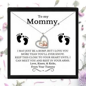 To My Mommy Baby Feet Heart 925 Silver Necklace Pregnancy Gift Mom to Be Baby Feet Baby Shower Gift, Expecting Mother Pregnancy Gift image 3