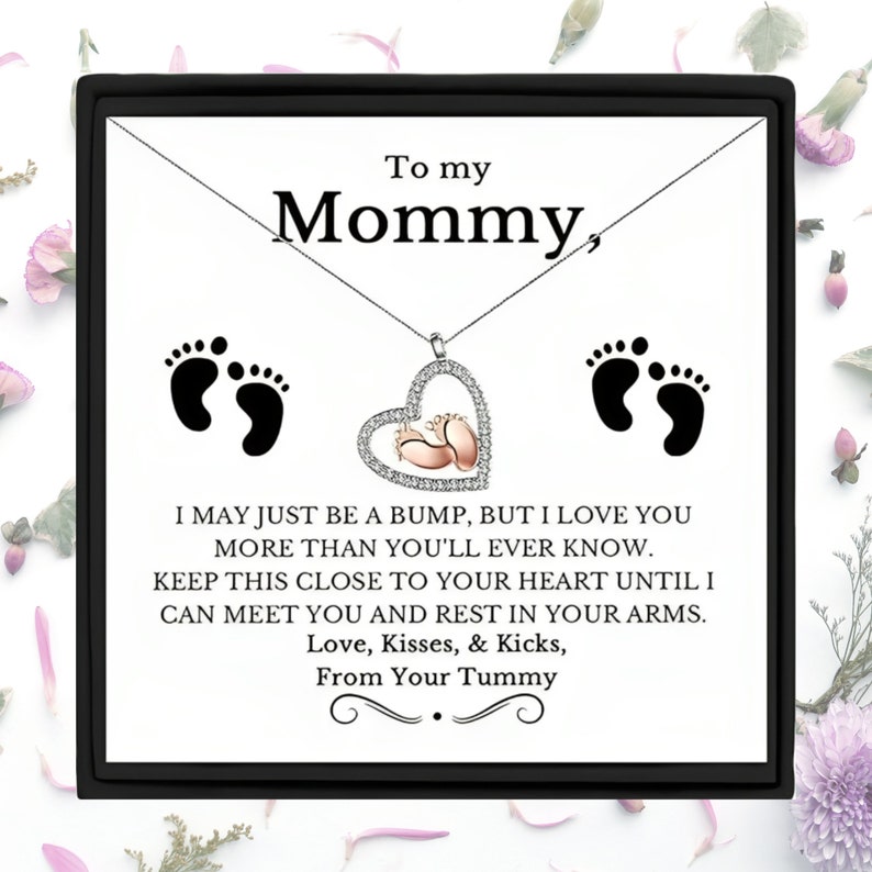 To My Mommy Baby Feet Heart 925 Silver Necklace Pregnancy Gift Mom to Be Baby Feet Baby Shower Gift, Expecting Mother Pregnancy Gift image 3