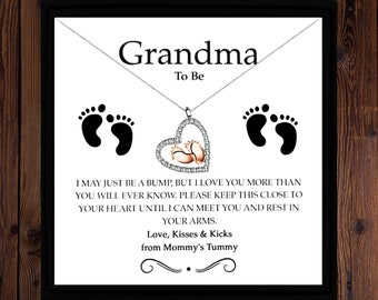 Grandma To Be Gift Necklace Baby Feet Heart 925 Silver Necklace Pregnancy Gift Grandma to Be Baby Feet Baby Shower Gift First Time Grandma