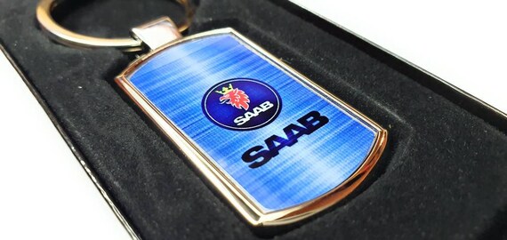 Saab Schwarz Logo Chrom Metall Schlüsselanhänger 