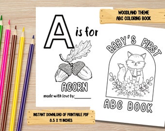 Woodland ABC Coloring Book for Baby Shower - Game and Guestbook Alternative