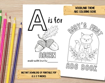 Libro para colorear con el alfabeto del bosque para baby shower: juego y libro de visitas alternativo