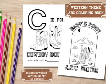 Western Cowboy ABC Coloring Book for Baby Shower Game