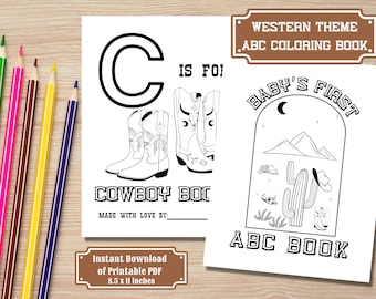 Western Cowboy ABC Coloring Book for Baby Shower Game