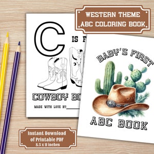 Western Cowboy ABC Coloring Book for Baby Shower Game