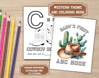 Western Cowboy ABC Coloring Book for Baby Shower Game
