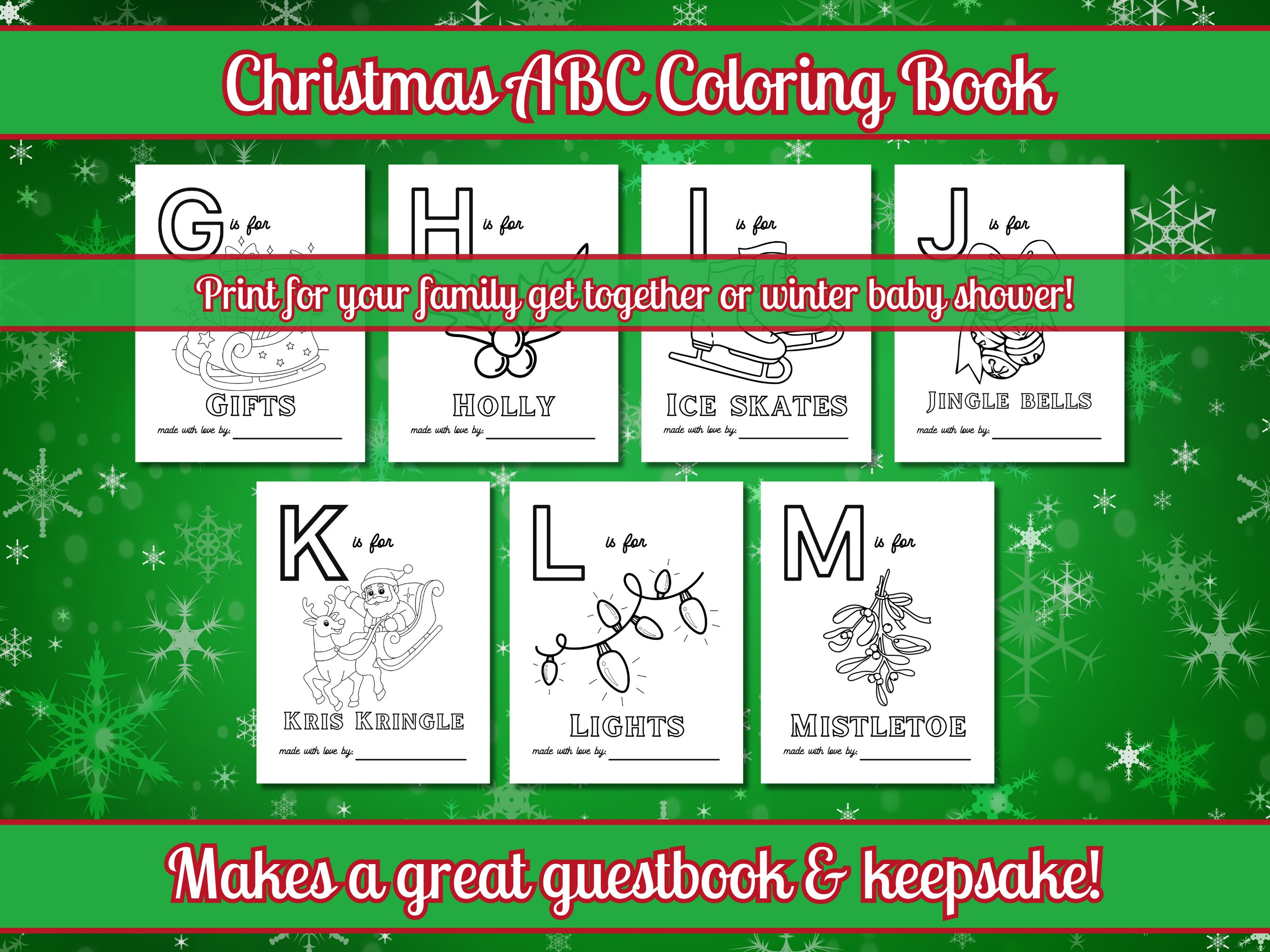 Christmas abc coloring pages etsy