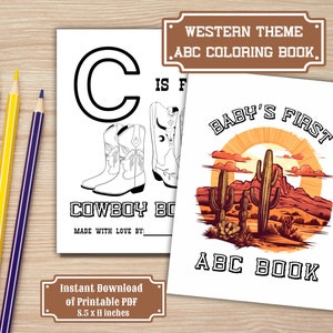 Western Cowboy ABC Coloring Book for Baby Shower Game