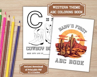 Western Cowboy ABC Coloring Book for Baby Shower Game