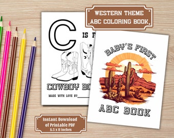 Western Cowboy ABC Coloring Book for Baby Shower Game