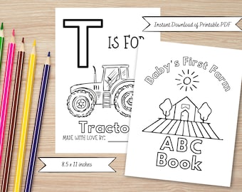 Cute Farm ABC Coloring Book for Baby Shower Game