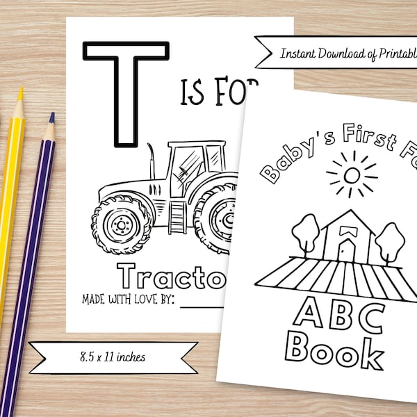 Cute Farm ABC Coloring Book for Baby Shower Game