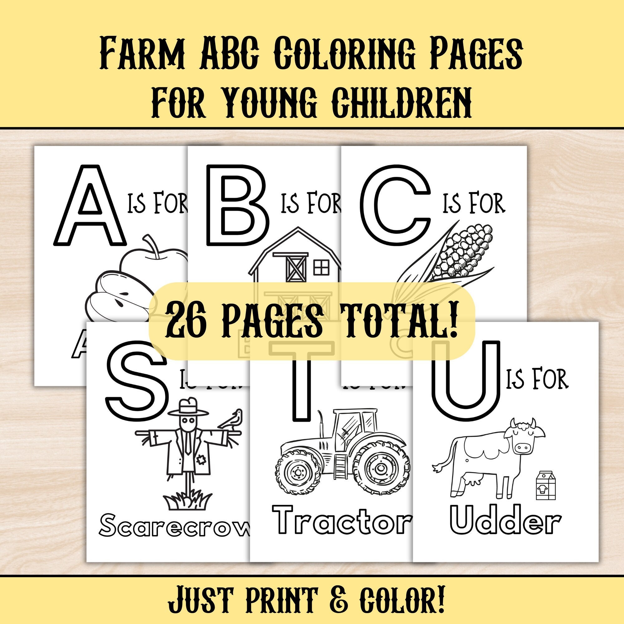 Farm ABC Coloring Pages for Young Kids - Etsy