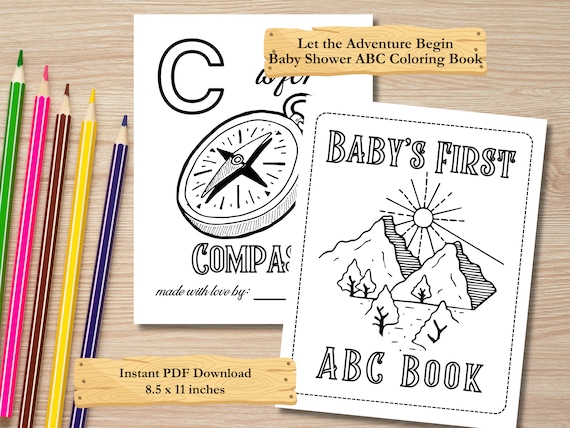 Let The Adventure Begin ABC Coloring Book for Baby Shower Game