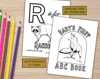 Woodland ABC Coloring Book for Baby Shower - Game and Guestbook Alternative