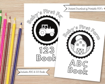 Farm ABC & 123 Coloring Book for Baby Shower Game and Guestbook Alternative