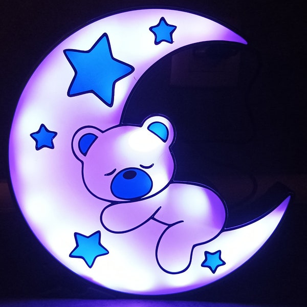 Lampe / veilleuse ourson endormi sur lune