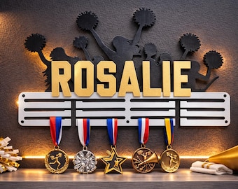Personalized cheerleading medal holder – Name of your choice – Dance/cheer medal display – Sporty gift for girls