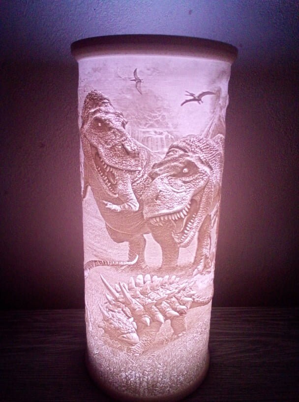 Lampe/Veilleuse en Lithophanie sur Le Theme Des Dinosaures