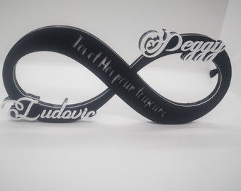 Customizable infinity sign decoration, with first name, date, color in 3d printing