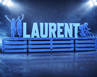 Personalized medal holder with name – Cycling & victory | 3D medal display – Sports gift