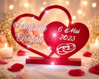Decoración de corazón personalizada para parejas con nombres y fechas, regalo romántico de boda, regalo de San Valentín, decoración de amor personalizada