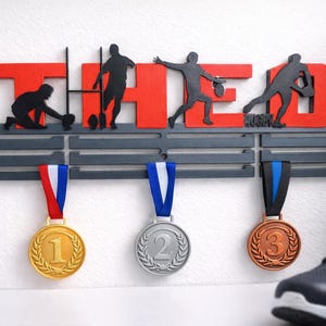 Porte Médailles Rugby Personnalisé – Support Mural avec Prénom en 3D
