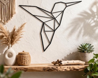 Geometric hummingbird wall decoration, modern wall art, nature-inspired decor, minimalist wall sculpture, original gift idea