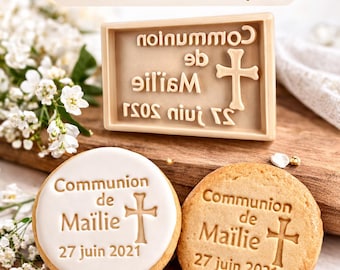Personalized communion cookie cutter | Name and date cookie cutter | Communion cookie stamp | Baptism and communion cake decoration