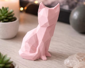 モダンな幾何学模様の猫の置物｜ローポリ猫のデコレーション｜カスタマイズ可能な3D猫のフィギュア｜ミニマリストなホームデコレーション