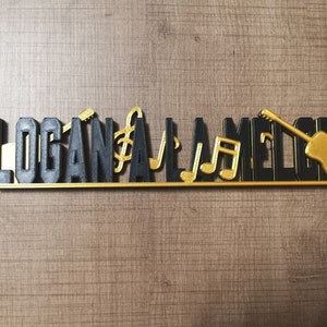 Personalized name plate – Musical decoration with guitars & musical notes – Musician gift