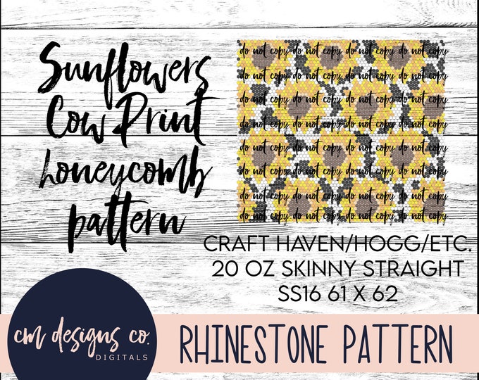 Featured listing image: Sunflower Cow Print Rhinestone Pattern_Rhinestone Template_ss16_20 oz skinny_Sunflower_Cow Print_Flower_Pattern_Sunflower Cow Print