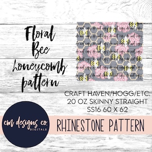 Floral Bee Rhinestone Pattern_Rhinestone Template_Rhinestone Tumbler_ss16_20 oz skinny straight_Bee Pattern_Bee Template_Tumbler Pattern