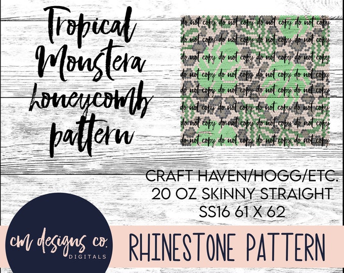 Featured listing image: Tropical Monstera Rhinestone Pattern_Leopard Pattern_Tropical Pattern_Rhinestone Template_ss16_20 oz skinny straight_Tropcial Leaves