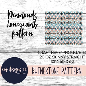 May include: A digital download pattern for a rhinestone design. The pattern is a honeycomb design with diamonds. The pattern is 60 inches by 62 inches. The text "do not copy" is repeated throughout the pattern.