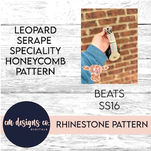 May include: Rhinestone pattern for Beats headphones. The pattern is a leopard print with a honeycomb design. The pattern is in pink, white, and black. The text "cm designs co. DIGITALS" is in the bottom left corner of the image.