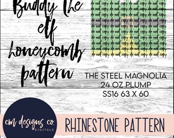 Op de afbeelding: Een digitale download voor een strass-patroonontwerp. Het ontwerp heet "Buddy the Elf Honeycomb Pattern" en is voor een 24 ounce "The Steel Magnolia" beker. Het ontwerp is 160 cm bij 152 cm. Het ontwerp is voor een strass-patroon.