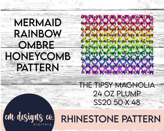 Mermaid Rainbow Ombre Rhinestone Pattern_Rhinestone Pattern_Rhinestone Template_Rainbow Ombre_Ombre Pattern_ss20_24 oz plump_Ombre Tumbler