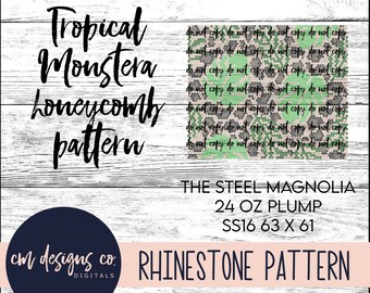 Tropisches Monstera Strass-Muster_Leoparden-Muster_Tropisches Muster_Strass-Vorlage_ss16_24 oz_prall_Tropische Blätter_Strassstein-Art_