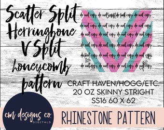 Scatter Split Herringbone V Split Rhinestone Pattern_Rhinestone Template_Rhinestone Tumbler_ss16_20 oz skinny straight_Pattern_Scatter