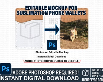 Descarga digital, plantilla editable, maqueta para sublimación billetera de teléfono en blanco, plantilla de Photoshop para diseños de sublimación, plantilla PSD