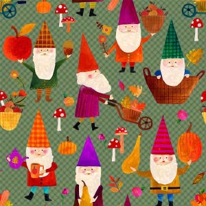 Fat Quarter Michael Miller Harvest Gnome Gonk Pumpkin Peach 100% Cotton Fabric