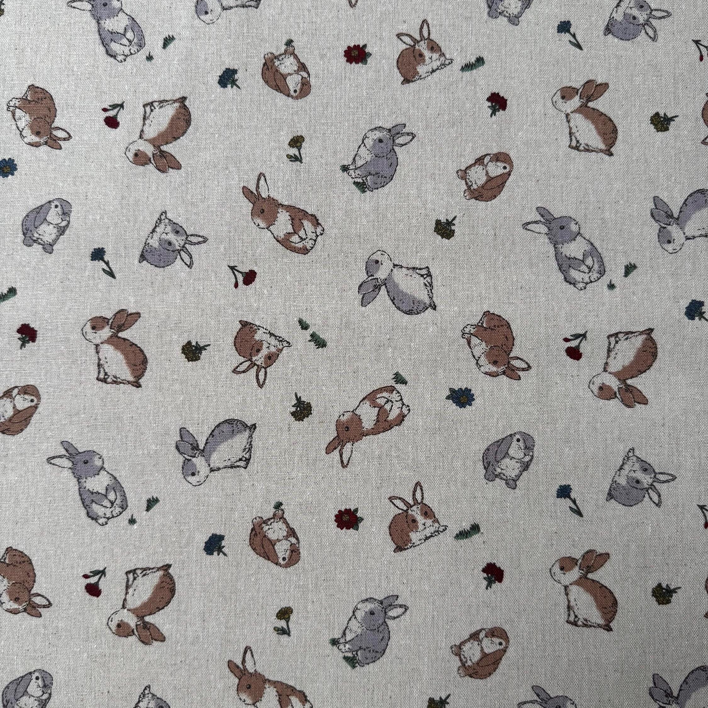 Fat Quarter Japanese Maki Rabbit Bunny Flowers Floral Cotton Linen ...
