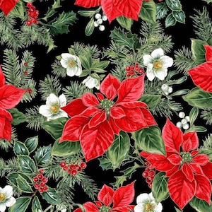 Fat Quarter Michael Miller Christmas Flower Poinsettia Holly 100% Cotton Fabric