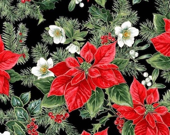 Fat Quarter Michael Miller Christmas Flower Poinsettia Holly 100% Cotton Fabric