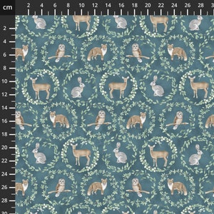 Fat Quarter Blank’s Jaded Forest Medallions Owl Fox Deer Hare Woodland Animals 100% Cotton Quilting Fabric Teal