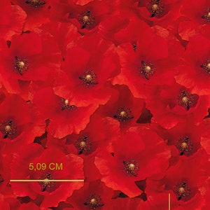 SALE Large Fat Quarter Little Johnny Digital Poppies 100% Cotton Fabric