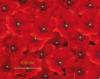 SALE Large Fat Quarter Little Johnny Digital Poppies 100% Cotton Fabric
