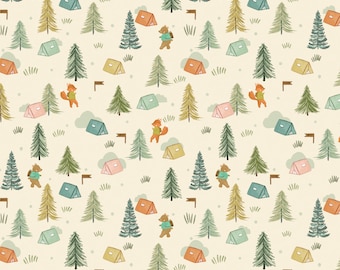 Fat Quarter Dashwood Studios Cedar Camp Camping Trees Tents Woods Fox Bear 100% Cotton Fabric