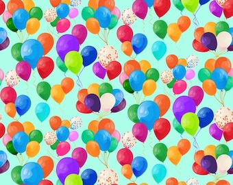 Fat Quarter Clothworks Celebrate! Party Balloon Streamers 100% Cotton Fabric Aqua